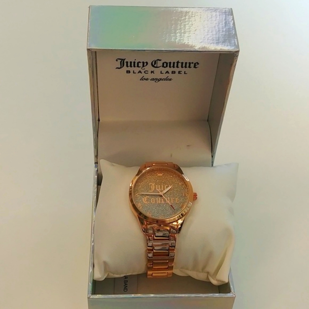 NWT Juicy Couture Black Label Rose Gold & Silver Toned Sparkle Watch